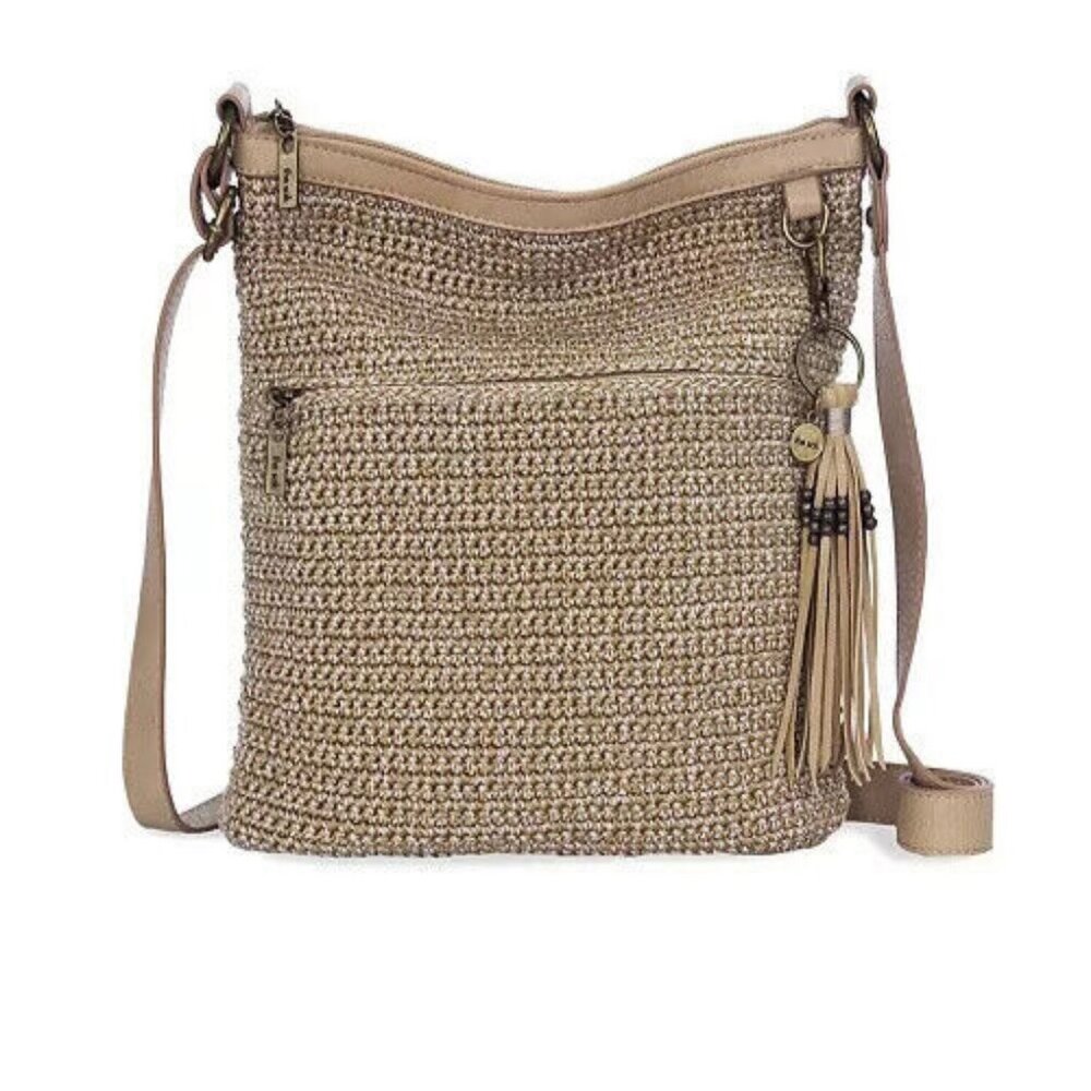 New The Sak Crochet Crossbody Shoulder Bag Purse Natural Tan Medium